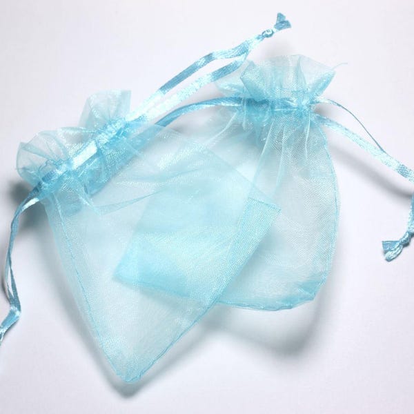 10pc - Sacs Pochettes Cadeaux Bijoux Tissu Organza 10x8cm Bleu Turquoise - 4558550088451