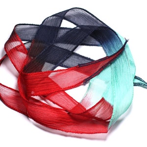 1pc - Necklace Ribbon Silk hand-dyed 85 x 2.5cm Red Green Turquoise Mint Navy Blue Night Black - SILK181 - 7427039733823