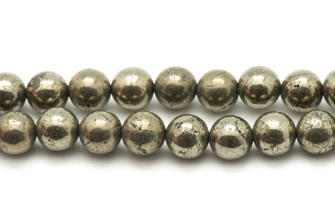 Lot De 5 Perles Rondes En Pyrite Dorée 8mm - Pour Création De Bijoux