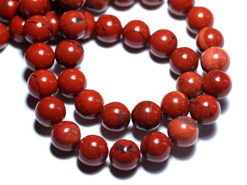 Thread 39cm 62pc approx Stone Beads Red Jasper Balls 6mm Brick red brown image 1