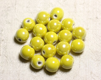 Lot De 10 Perles En Porcelaine Chinoise 12 Mm - Neuf, Sans Marque, Pour Création Bijoux/déco