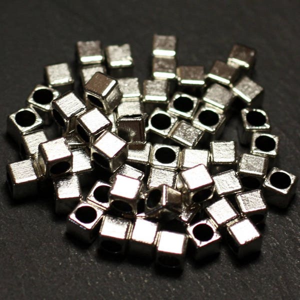 40pc - Perles Métal argenté Cubes 4mm gros trou 2.5mm - 8741140021174