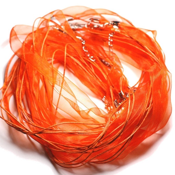 10pc - Colliers Tours de cou Organza et Coton 47cm Orange   4558550023469