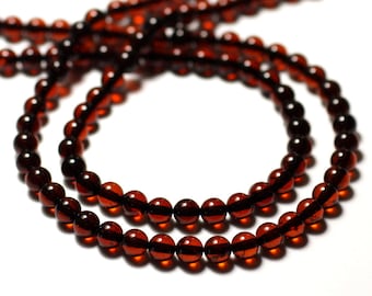 Thread 40cm 80pc approx - Natural Baltic Amber Stone Beads Balls 5mm Red Black Cherry