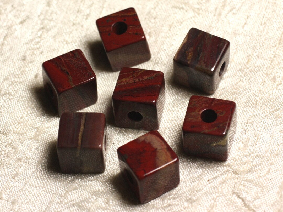 Pendentif Perle En Jaspe Rouge Cube 15mm - Fait Main - Bijou Artisanal Unique