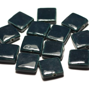 5pc - Square Porcelain Ceramic Beads 16-18mm Blue Green Navy Petrol - 8741140017078