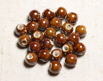100pc - Ceramic Porcelain Beads Balls 10mm Brown Hazelnut Chocolate