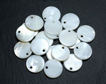 10pc - Perles Breloques Nacre Blanche Ronds 15mm   4558550021052