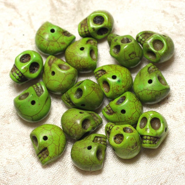 Thread 39cm 36pc approx - Pearls Turquoise Stone Synthesis Skull 14x10mm Green Apple Fluo