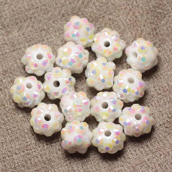 10pc - Perles Résine Shamballas 10x8mm Blanc et Multicolore   4558550030177