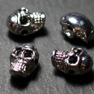 2pc - Beads Skulls Rhodium Silver Metal 13mm side drilling - 7427039727464