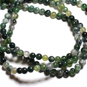 20pc - Stone Beads - Moss Agate Balls 4mm Green White - 7427039738293