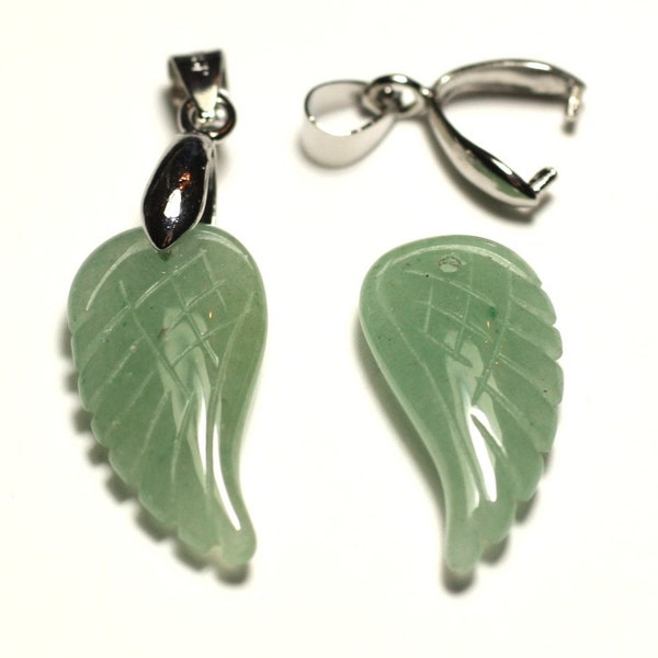 1pc - Pendentif Perle Pierre Aventurine Aile gravée 24mm vert clair - 7427039746069