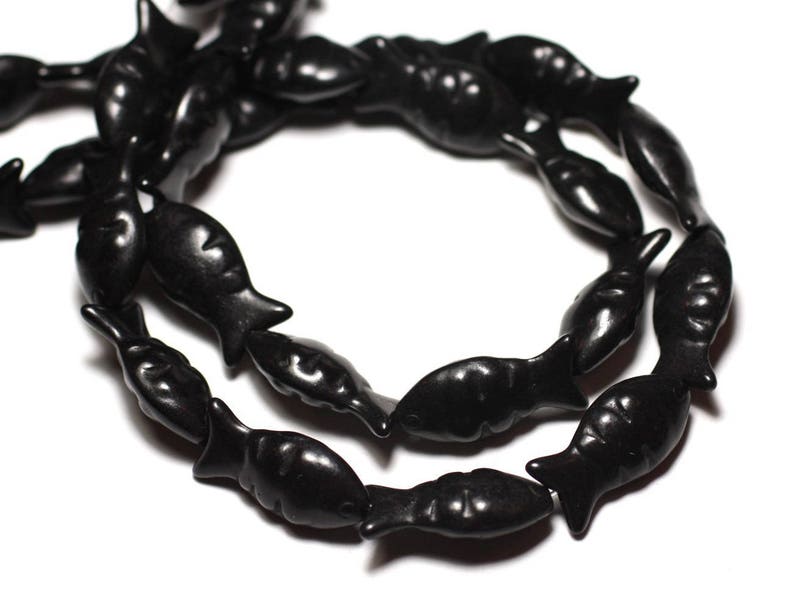 10pc beads Turquoise synthetic reconstituted fish 24 mm black 8741140010048