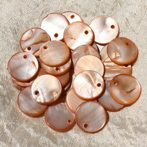 10 Stück – Runde Perlmuttperlen/Anhänger, 15 mm, Orange – 4558550017055