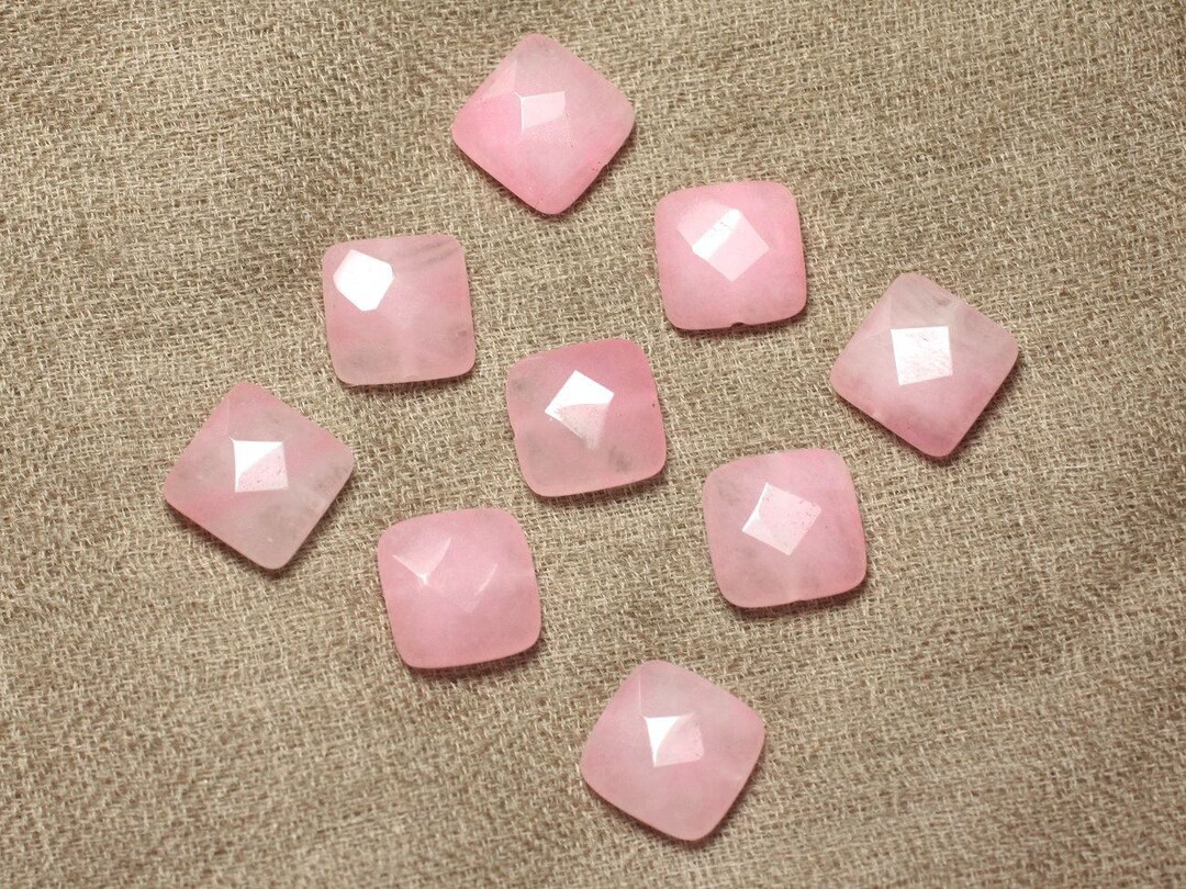 2pc Stone Beads Jade Square Faceted 14mm Light Pink 2pc Stone Beads Jade Square Faceted 14mm Light Pink