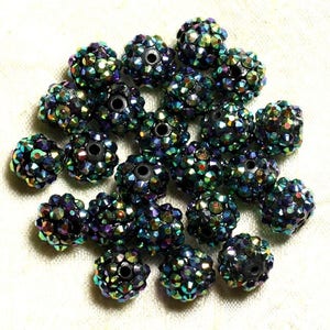 5pc - Resin Shamballas Beads 12x10mm Black Green and Multicolor 4558550009319