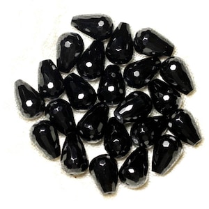 4pc - Stone Beads - Black Onyx Faceted Drops 12x8mm 4558550002990