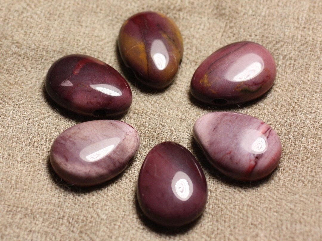Pendentif Goutte En Jaspe Mokaite Violet Mauve Rose - 25mm, Fait Main, Pierre Semi-précieuse