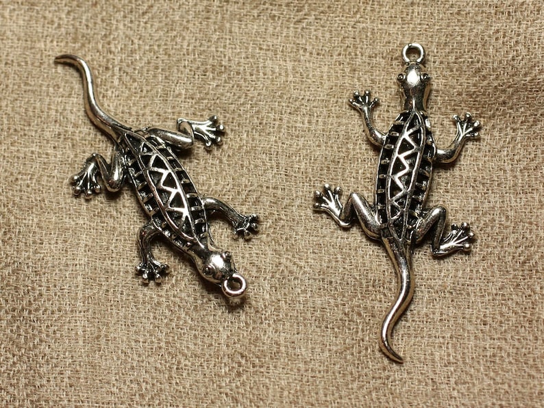 Rhodium Silver Metal Charm Pendant Gecko Lizard 50mm 4558550024589 image 1