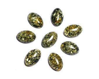 1pc - Cabochon Ambre naturelle Ovale 10x8mm Vert noir jaune - 7427039731935