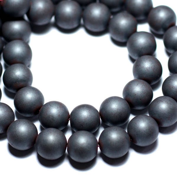 25pc - Perles Pierre - Hematite Boules 8mm Mat Sablé Givré - 4558550007452