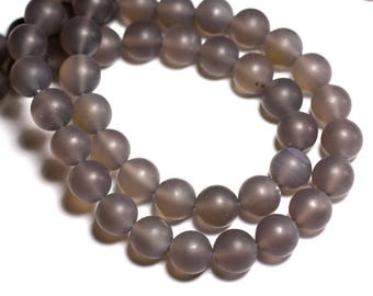 Fil 39cm 32pc env - Perles de Pierre - Agate grise Boules 12mm mat givré
