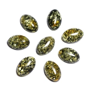 1pc - Cabochon Pierre Ambre naturelle baltique Ovale 8x6mm Vert noir jaune - 7427039731881
