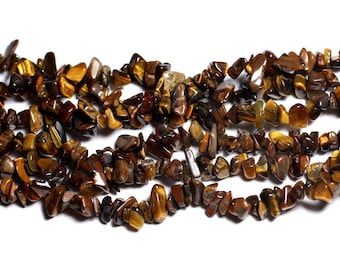 120pc approximately - Stone Beads - Tiger Eye Rocailles Chips 5-10mm Brown bronze golden black - 7427039736060