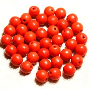 39 cm Strang, ca. 48 Stück - Synthetische, rekonstituierte Türkisperlen, 8 mm orangefarbene Kugeln