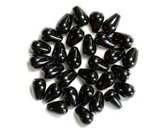 Wire 39cm 32pc approx - Stone Beads - Black Onyx Drops 12x8mm