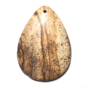 N20 - Semi precious stone pendant - Beige Landscape Jasper Drop 52mm - 8741140015357