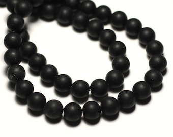 10pc - Jasper Stone Beads Balls 8mm Frosted matte sanded black - 4558550013309