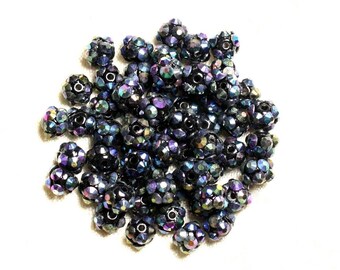 10pc - Perles Shamballas Résine 8x5mm Noir et Multicolore   4558550008282