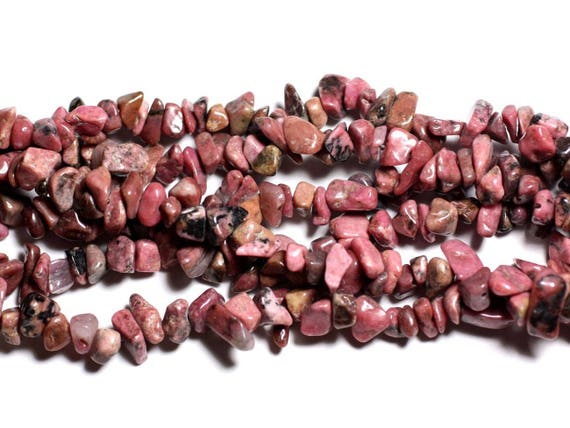 Lot De 100 Perles Chips En Rhodonite Naturelle - Pierres Gemmes Non Taillées - Multicolore - Pour Création De Bijoux DIY