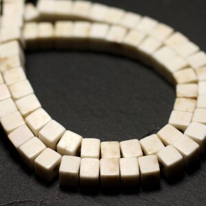 Thread 39cm 98pc approx - Synthetic Turquoise Stone Beads Cubes 4mm White