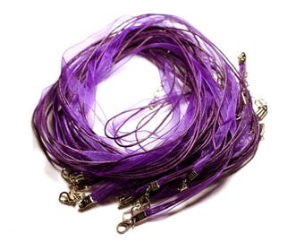 10pc - Chokers 47cm Organza 7mm and Cotton Violet Magenta - 4558550016805