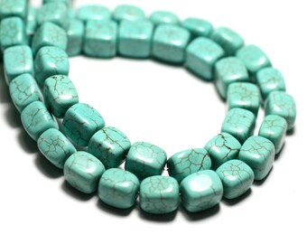 Thread 39cm 42pc approx - Turquoise Stone Beads Synthese Nuggets Cubes Rectangles 9-10mm Turquoise Blue