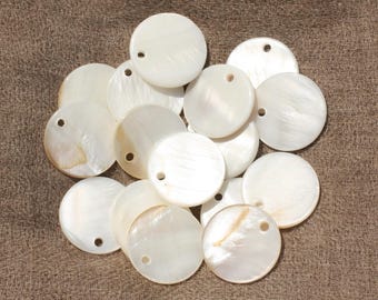 10pc - Charm Beads Mother of Pearl Pendants Round 20mm White - 4558550020130