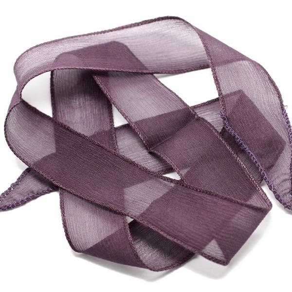 1pc - Collier Ruban Soie teint à la main 85 x 2.5cm Violet Aubergine (ref SOIE141)   4558550003003