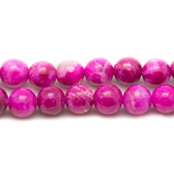 Thread 39cm approximately 37pc - Stone Beads - Jasper Balls 10mm fluo fuchsia pink