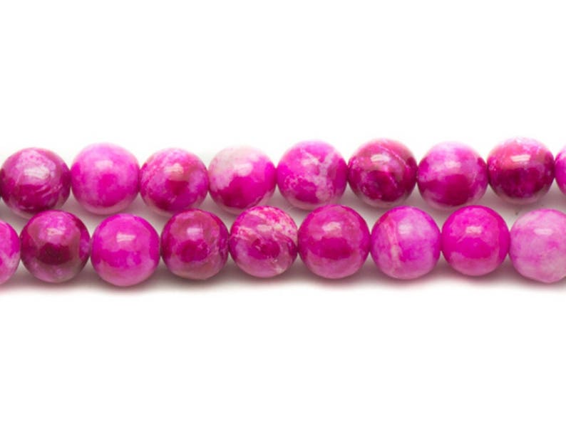 Fil 39cm 37pc environ Perles Pierre Jaspe Boules 10mm rose fuchsia fluo 画像 1