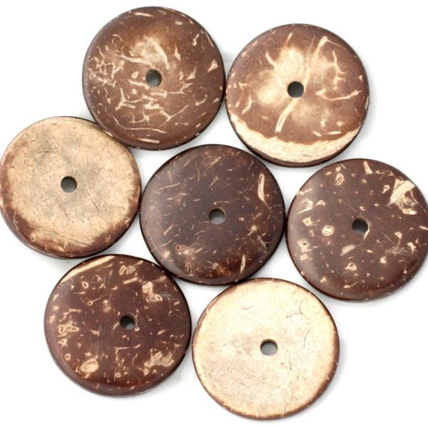 10pc - Perles Bois de Coco Rondelles 25mm Marron -  4558550001245