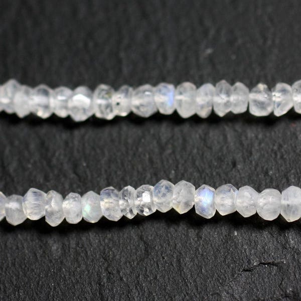 10pc - Rainbow Moonstone Faceted Rondelle Beads 3-4mm white blue reflections - 4558550090393