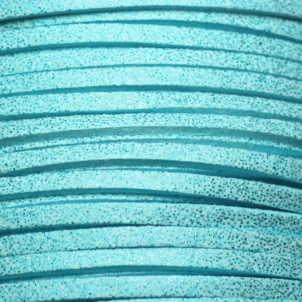 4 metres - Cordon Laniere Suedine Daim 3mm Bleu Turquoise Pailleté Scintillant - 8741140022973