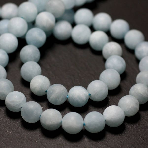 2pc - Stone Beads - Aquamarine Balls 8mm Matte Frosted Sandblasted - 8741140022102