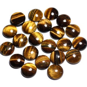 1pc - Cabochon Pierre - Oeil de Tigre Rond 12mm Marron Bronze Doré - 7427039734691