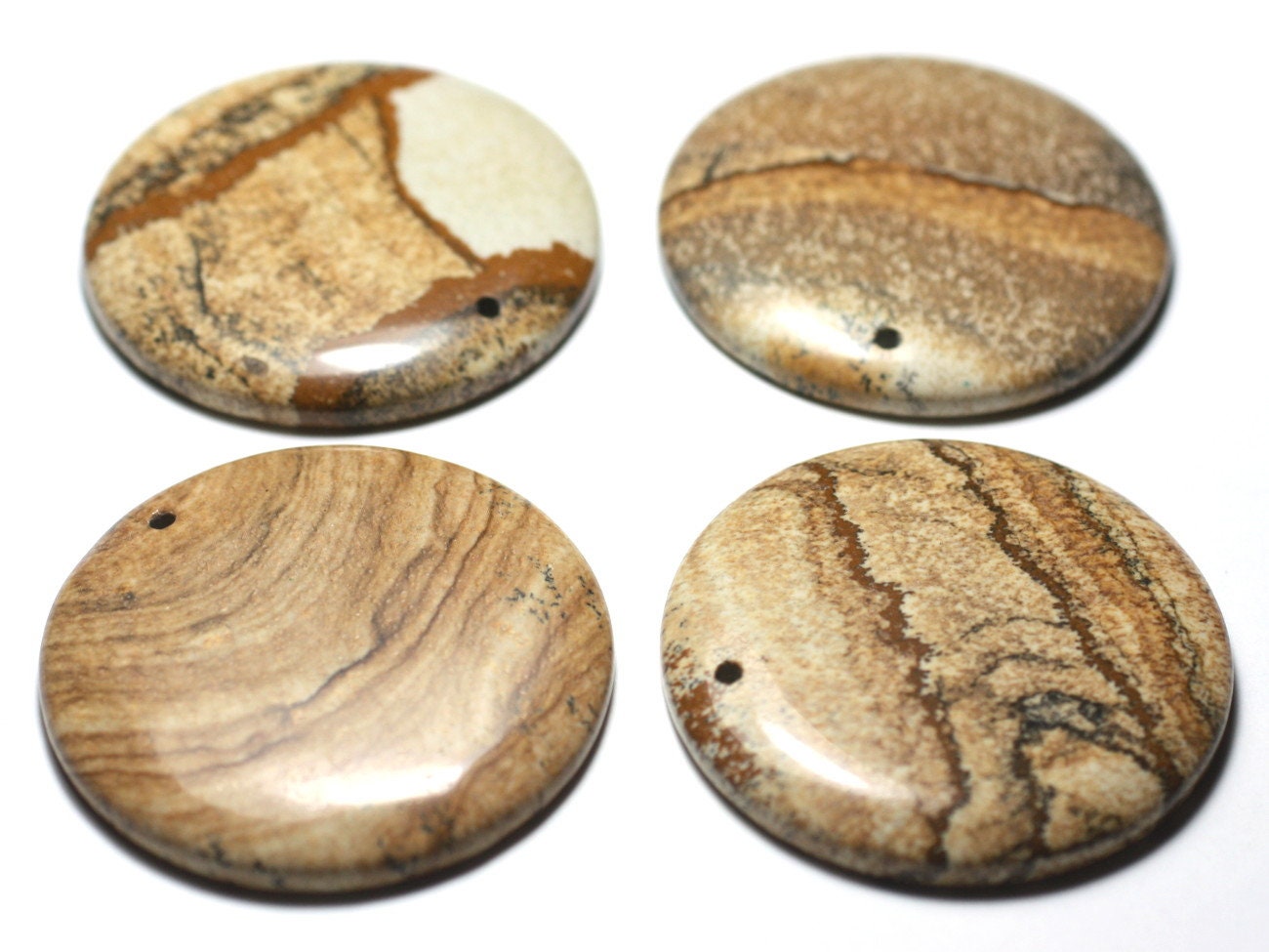 Pendentif Rond Pierre Jaspe Paysage (scenic Jasper) - Perle à Suspendre - Neuf