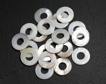 10pc - Perles Breloques Pendentifs Nacre Donuts Cercles non percés 15mm blanc - 4558550030450