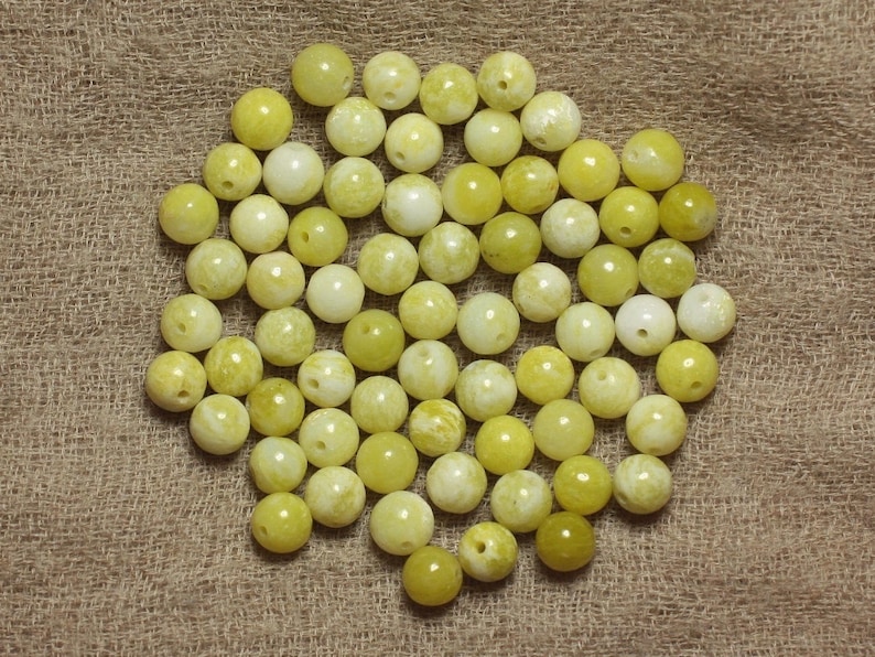 10pc Stone beads Jade Lemon white yellow balls 6mm 4558550035189 image 1